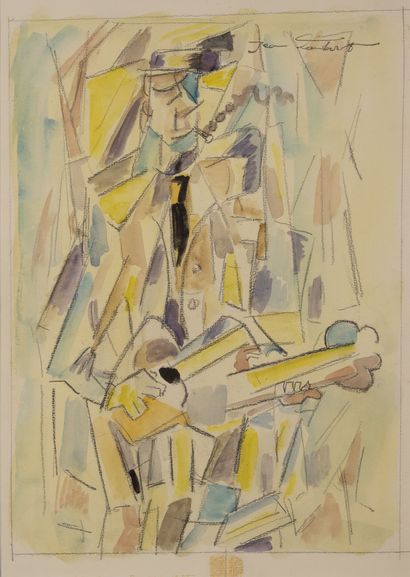 Jean FAUBERT (1946) The guitarist. 

Graphite and watercolor on paper. 

Signed at...