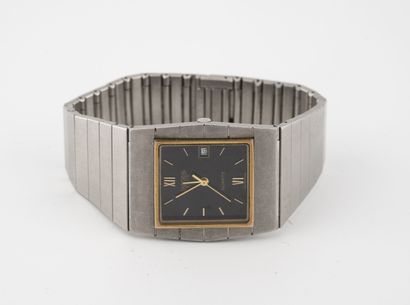 JAEGER Men's wristwatch in steel and gilded metal. 
Square case. 
Dial with black...