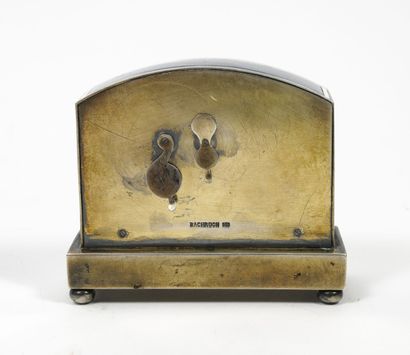  A silver (900 / min. 800) clock on a rectangular base, with translucent blue enamel...