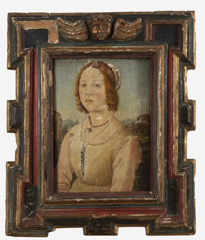 D'après Lorenzo di CREDI (v. 1459-1537) Portrait de jeune femme au collier de corail.

Huile...
