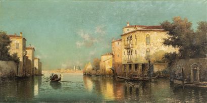 Alphonse LECOZ (XIX-XX) Gondola on a canal in Venice.

Oil on canvas.

Signed lower...