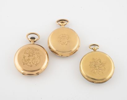 Lot of 3 neck watches in gold (750) rose...