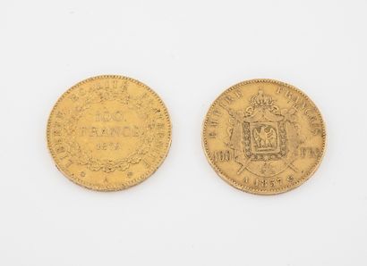 France Deux pièces de 100 francs or.

- Napoléon III, 1857 Paris.

- IIIème République,...
