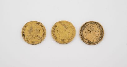 France Lot de 3 pièces de 20 francs or :

- Napoléon Tête laurée, 1812 Paris.

-...