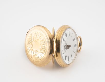 Pocket watch in pink gold (750). 
White enamelled...