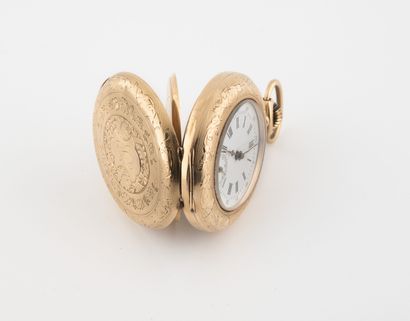 Yellow gold (750) pocket watch with floral...