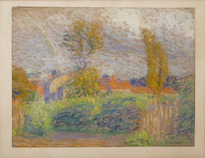 Léon JOUHAUD (1874-1950) L'arc en ciel à Limoges. 

Pastel sur papier. 

Signé en...