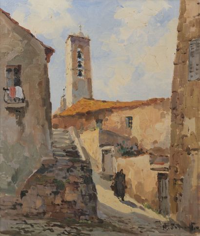 Henri-Alexis SCHAEFFER (1900-1975) Village alley and bell tower, Corsica.

Oil on...