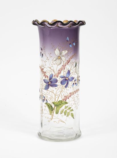 null Straight vase with a gilded neck. 

Proof in colorless to violet glass. 

Polychrome...