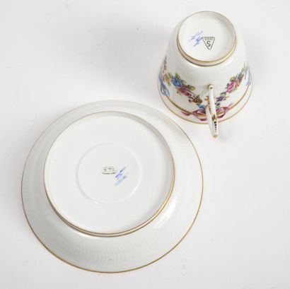 Manufacture nationale de SÈVRES Two white porcelain cups and saucers (restocked)...