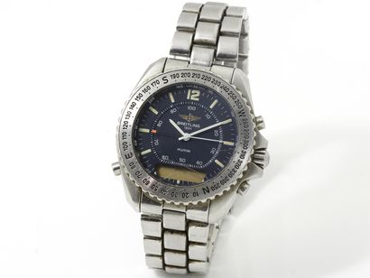 BREITLING ''PLUTON PROFESSIONAL'' Steel chronograph watch.

Grey dial with Arabic...