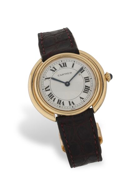 CARTIER Men's wristwatch in yellow gold (750). 

Dial with cream background, signed,...