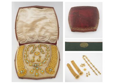 FRANCE, milieu du XIXème siècle 
Parure en filigranes et grainetis d'or jaune (750)...