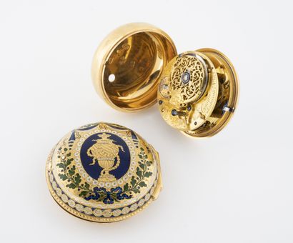 ANGLETERRE, seconde moitié du XVIIIème siècle Yellow gold (750) pocket watch.

White...