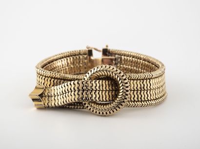 null Yellow gold (750) belt buckle bracelet with spirotube mesh. 

Ratchet clasp...