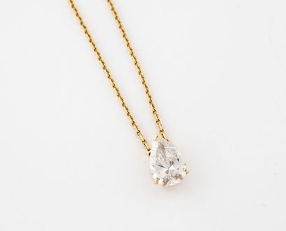 null Collier pendentif en or (750), orné d'un diamant taille poire brillanté en serti...