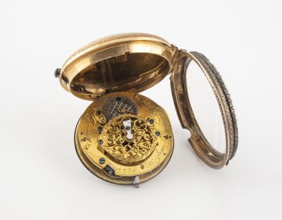 Jacques COULIN & Amy BRY Small yellow gold (750) pocket watch.

Back cover with enamelled...