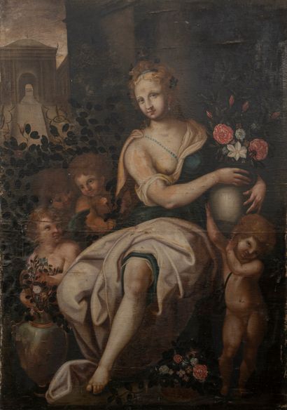 D'après Ambroise DUBOIS (Anvers 1543-Fontainebleau 1614) Flore ou l'Allégorie de...