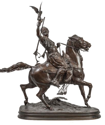 D'après Pierre-Jules MÊNE (1810-1879) Arab falconer on horseback.
Bronze proof with...