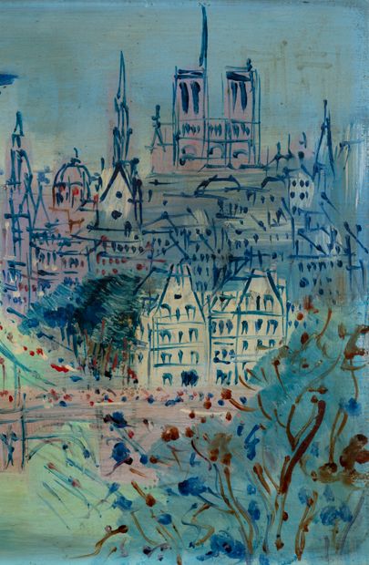 Jean DUFY (1888-1964) L'île de la cité.
Huile sur toile.
Signée en bas à gauche.
38...