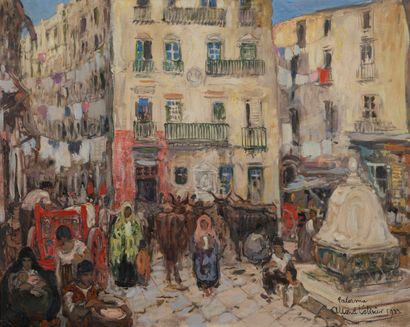 Fernand ALLARD L'OLIVIER (1883-1933) Animated square in Palermo, 1923.
Oil on canvas.
Signed,...
