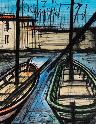 Bernard BUFFET (1928-1999) Saint-Tropez, two boats, 1978.
Ink and watercolour on...
