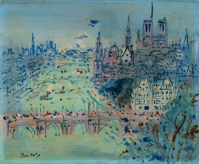 Jean DUFY (1888-1964) 
L'île de la cité.
Oil on canvas.
Signed lower left.
38 x 46...