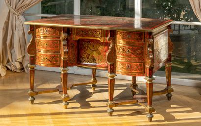 null - An eight-legged "Mazarin" desk with inlaid brass decoration on a background...