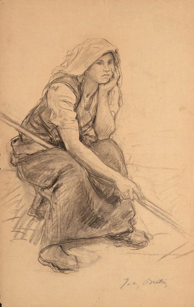Jules BRETON (1827-1906) Étude pour l'Été, 1891.
Mine de plomb et fusain sur papier.
Signé...