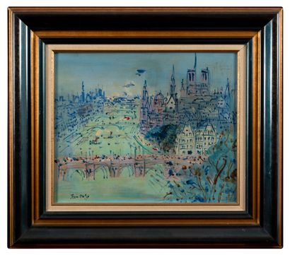 Jean DUFY (1888-1964) 
L'île de la cité.
Oil on canvas.
Signed lower left.
38 x 46...