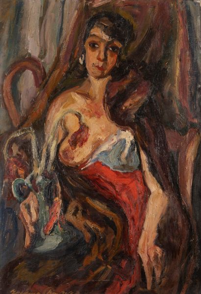 Jacques CHAPIRO (1897-1972) Portrait de femme au vase de fleurs.
Huile sur toile.
Signée...