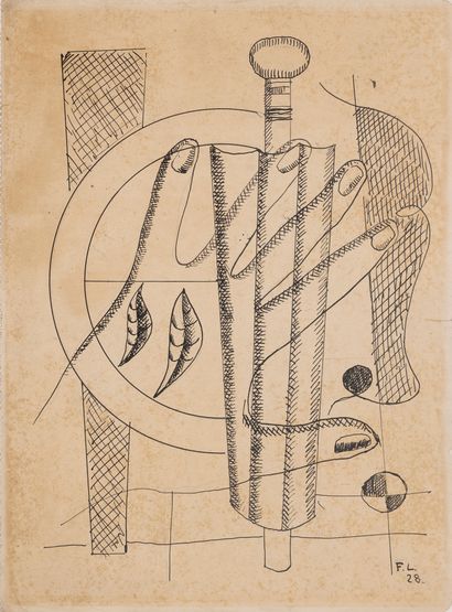Fernand LÉGER (1881-1955) Hand and foliage, 1928.
Pen and ink on paper.
Monogrammed...