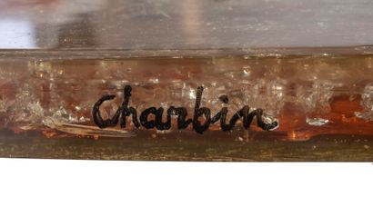 Gilles CHARBIN (XXème siècle) Important dining room table, circa 1970.
Fractal resin,...