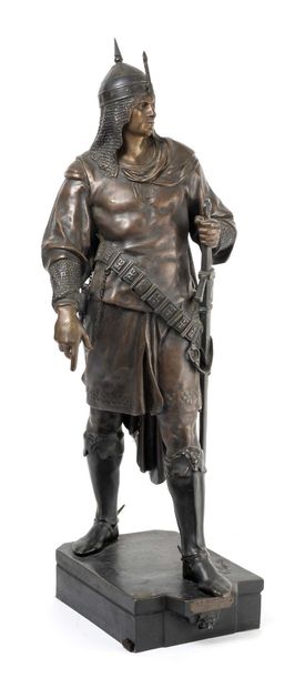 D'après Emile Louis PICAULT (1833-1915) Ottoman warrior.
Proof in bronze with brown...