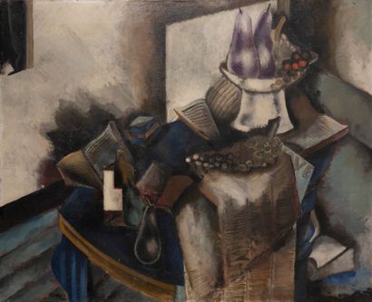 Jean LURÇAT (1892-1966) Nature morte au tapis bleu, 1921.
Oil on canvas.
Signed and...