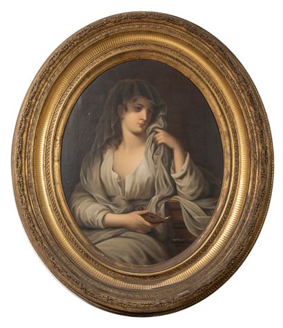 D'après Angelica KAUFMAN (1741-1807) Portrait de femme en vestale tenant une lampe...