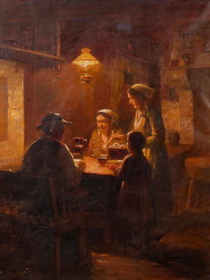 Edouard CORTES (1882-1969) Le souper en famille.
Oil on canvas.
Signed lower right.
65...