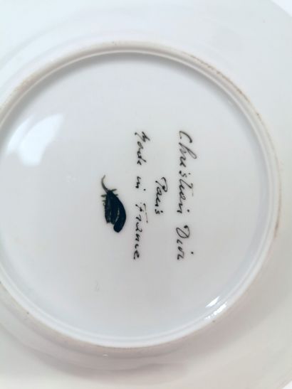 CHRISTIAN DIOR Enamelled porcelain cup and saucer, decorated in grey and blue and...