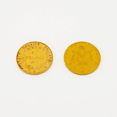 France Deux pièces de 50 francs or : 

- Napoléon III, 1857 Paris. 

- IIIème république....