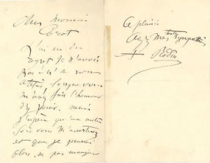 RODIN Auguste (1840-1917). 3 L.A.S. et une carte de visite a.s.
« Rodin » à Fernand...