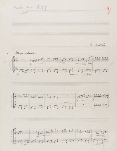 MARTINU Bohuslav (1890-1959). 
MANUSCRIT MUSICAL autographe signé « B. Martinu »,

Études...