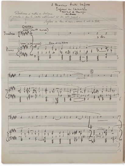 DUTILLEUX Henri (1916-2013). MUSICAL MANUSCRIT autograph "Henri
Dutilleux", Choral,...