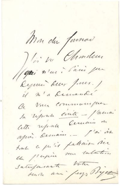 [GOUNOD Charles]. BIZET Georges (1838-1875). 1 L.A.S. "Georges Bizet", to Charles...