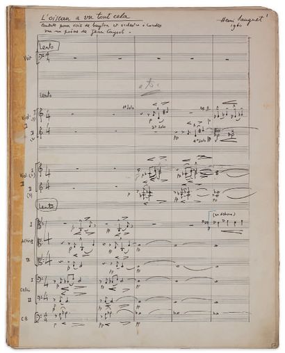 Henri SAUGUET (1901-1989). MUSICAL MANUSCRIPT autographed by "Henri Sauguet",
L'Oiseau...