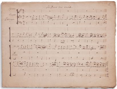 ROUSSEAU Jean-Jacques (1712-1778). MANUSCRIT MUSICAL autographe,
Le Duo des roses...