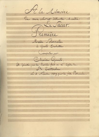 GOUNOD Charles. MUSICAL MANUSCRIPT autographed "Charles
Gounod", Première Messe Solennelle,...