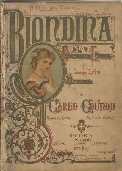 GOUNOD Charles. MANUSCRIT MUSICAL autographe signé « Ch. Gounod », Biondina, 1872...