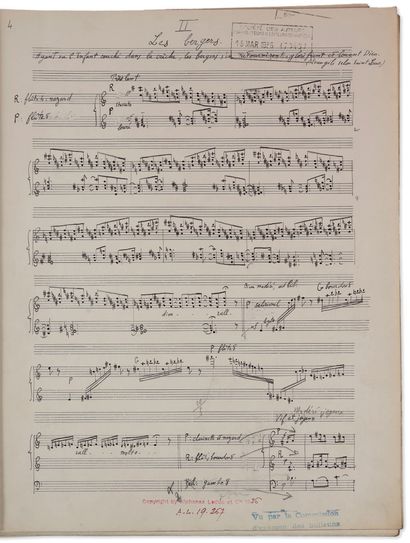 messiaen Olivier (1908-1992). autograph musical manuscript signed "Olivier
Messiaen",...