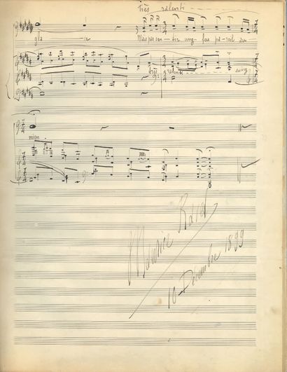 RAVEL Maurice (1875-1937). MANUSCRIT MUSICAL autographe signé « Maurice Ravel »,...
