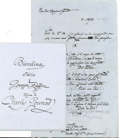 GOUNOD Charles. MANUSCRIT MUSICAL autographe signé « Ch. Gounod », Biondina, 1872...